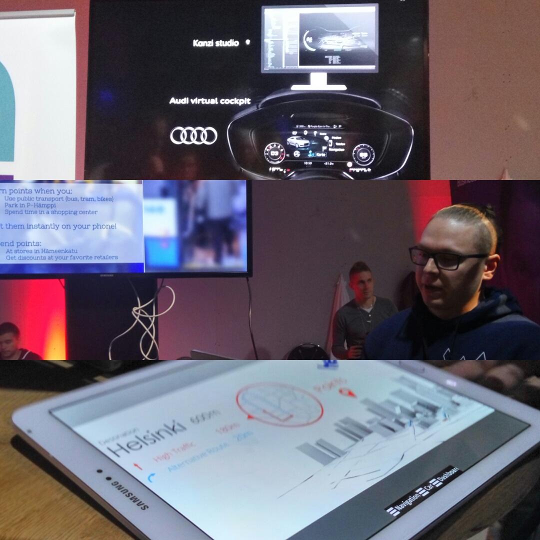 Rightware's tweet photo. Points app featuring #Audi, Rightware and Here maps! Nice one, guys! #ultrahack #maas #slush15 #slushhacks @woneio https://t.co/mCFhHleQOZ