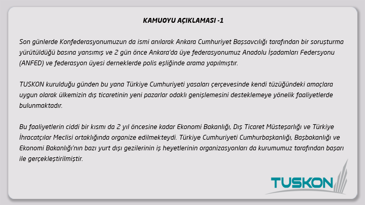 Tuskon's tweet photo. 1 - TUSKON kurulduğu günden bu yana Türkiye Cumhuriyeti yasaları çerçevesinde faaliyetlerde bulunmaktadır. https://t.co/WjPRwoOaPO