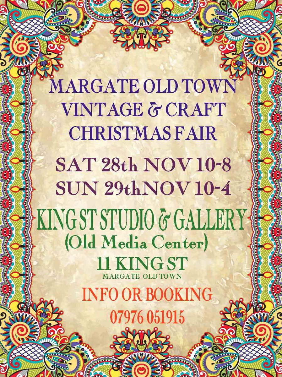 margatebazaar's tweet photo. @MargateOldTown Indoor Christmas #Vintage #Craft Fair
Sat &amp; Sun 28-9 Nov 
Interested?
For a Stall Call 07976 051915 https://t.co/MB9TuPZ6uy