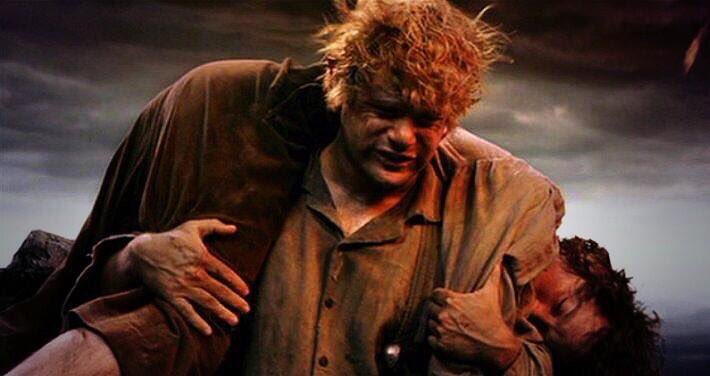 LOTRQuotesKing's tweet photo. "Then let us be rid of it, once and for all! Come on Mr Frodo. I can't carry it for you...but I can carry you!" -Sam https://t.co/vSfMfPU5gn