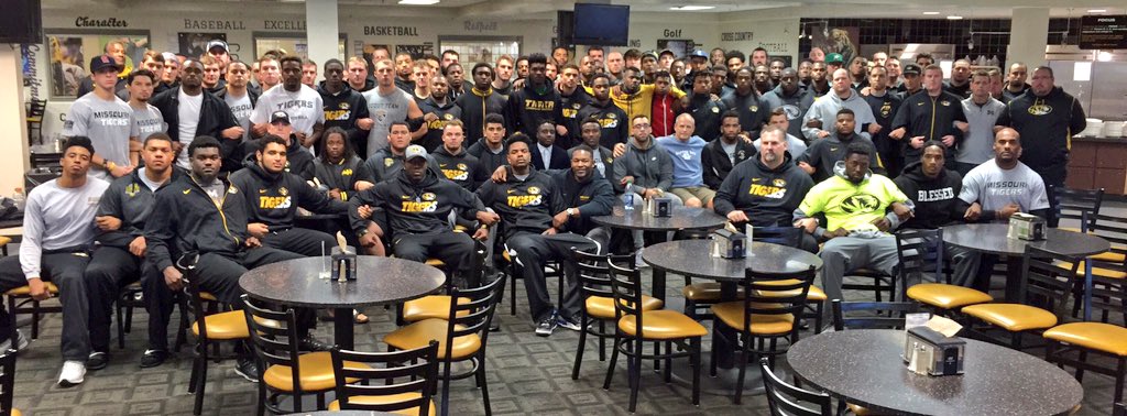 espn's tweet photo. "We are united." 

Gary Pinkel backs his players in the wake of racial tension at Mizzou: https://t.co/vp7I9lH7ZV https://t.co/js6fsOpGuh