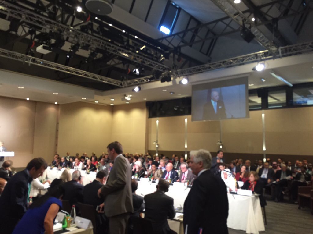 UNFCCC's tweet photo. MT @COP21: @LaurentFabius: "Almost 70 countries are gathered today. This is the biggest Pre-COP ever" #COP21 https://t.co/7RmyCmMeiL