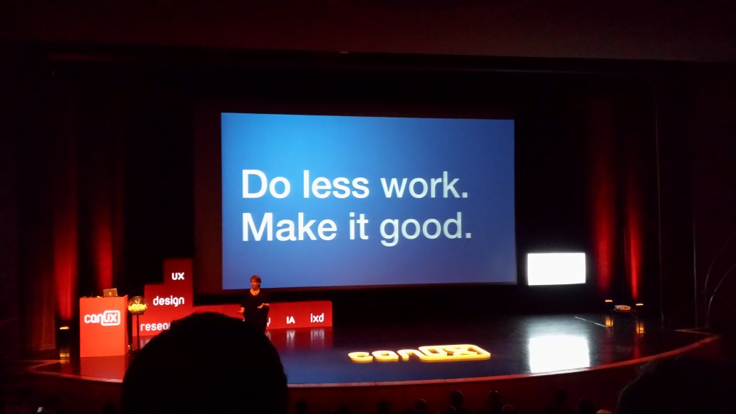 "If you only have one researcher then focus on one project and let the rest go to hell" <a href="/leisa/">Leisa Reichelt</a> #CanUX