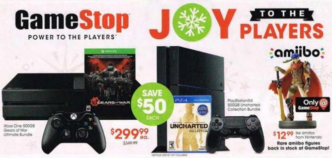 GameSpot's tweet image. GameStop's Black Friday ad leaks, reveals $299 PS4/Xbox One bundles. l.gamespot.com/1WFIh0L