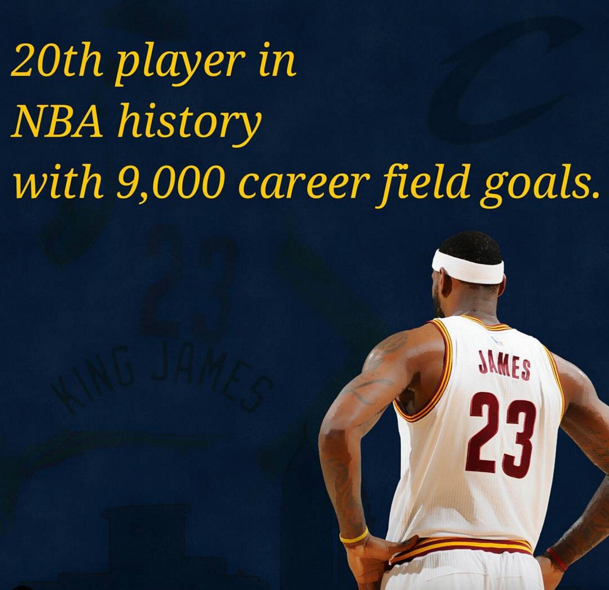 WeAreCavsNation's tweet photo. LeBron James becomes the 20th player in NBA history with 9,000 career field goals. #AnotherDayAnotherRecord https://t.co/wN2SEvKmrv