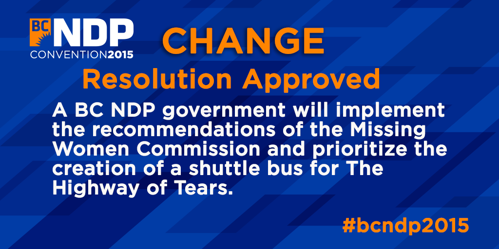 BDSits123's tweet photo. @BCNDP delegates approve resolution on Missing&amp;Murdered Indigenous Women Commission at #bcndp2015 Convention https://t.co/HZg5xYXXAT #MMIW