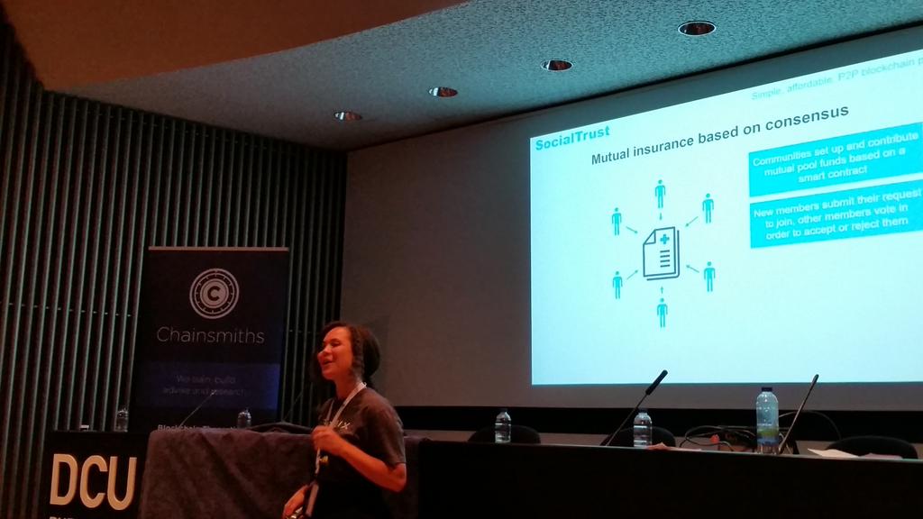 FinTechIreland's tweet photo. #socialtrust. Pooled #insurance 4 small & remote communities distributed on #blockchain @ #blockhack15 #insurtech https://t.co/PFMSPJKWXX