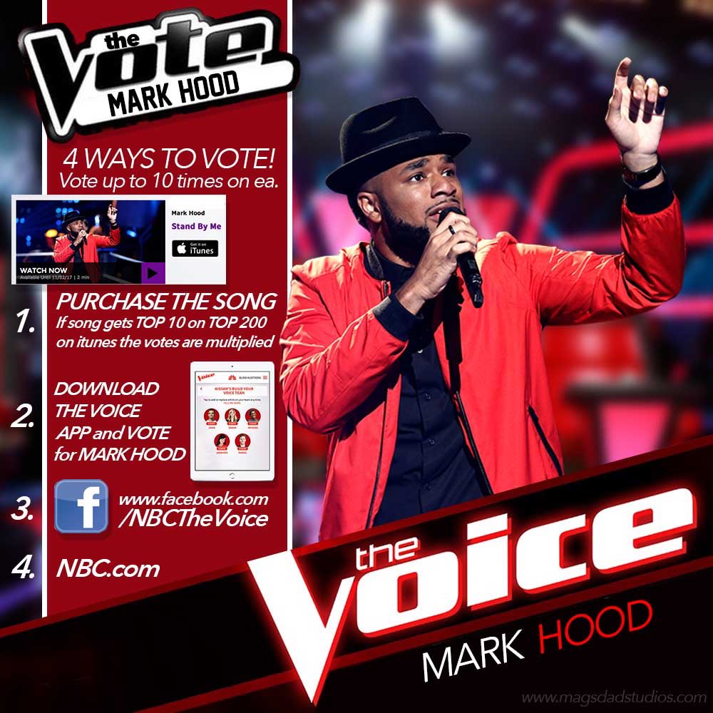 MarkJPHood's tweet photo. 4 ways to vote! I'm gonna need you to exercise them ALL!! We need an army man!!! #MarksVotingArmy #TheVoice https://t.co/dzpGLeyE0D