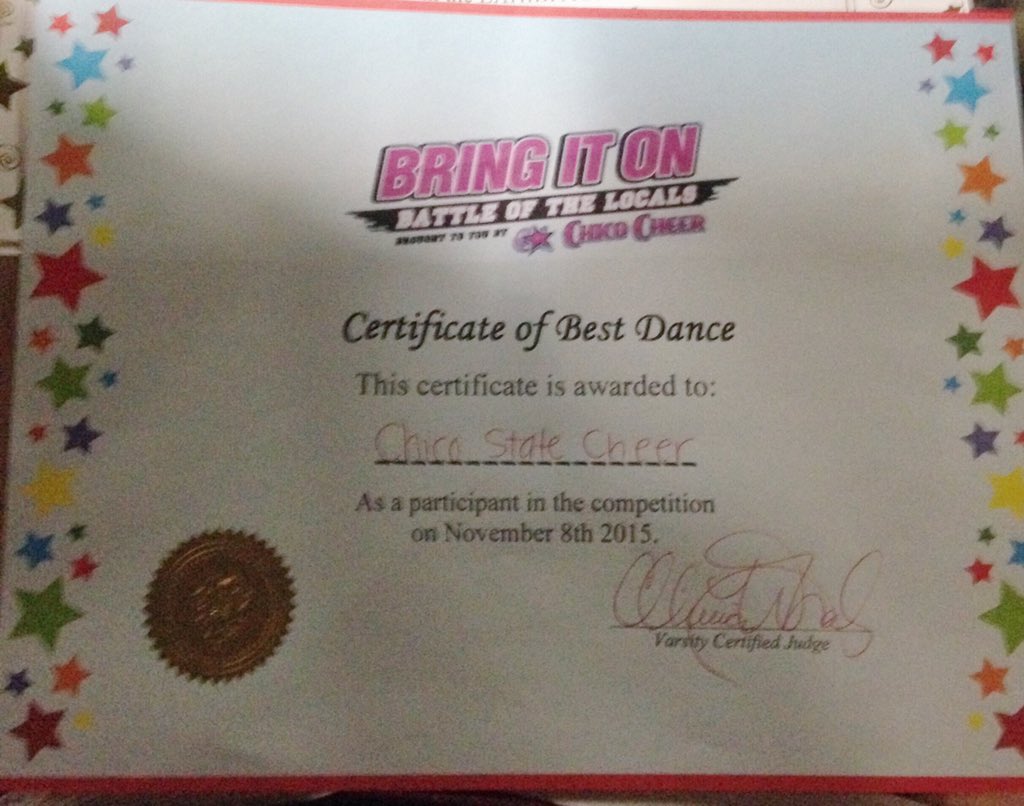 OhMaaai's tweet photo. The 1st award my choreo has ever received &amp; it's a VERY good feeling. 🙌🏽😍 So proud of my squad! #chicostatecheer https://t.co/TEy0EPcazM