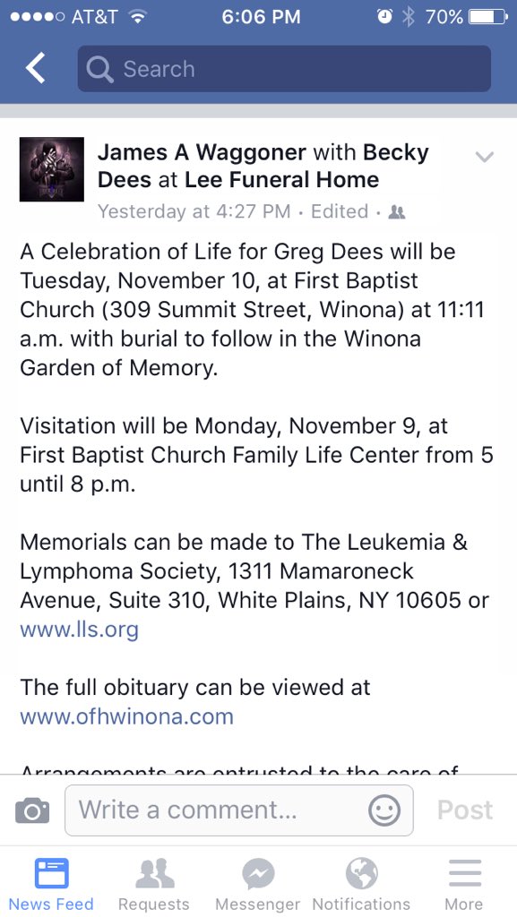 cookj18's tweet photo. Funeral arrangements for my friend @GADees @CHSbbfalcons https://t.co/46teVwlejw