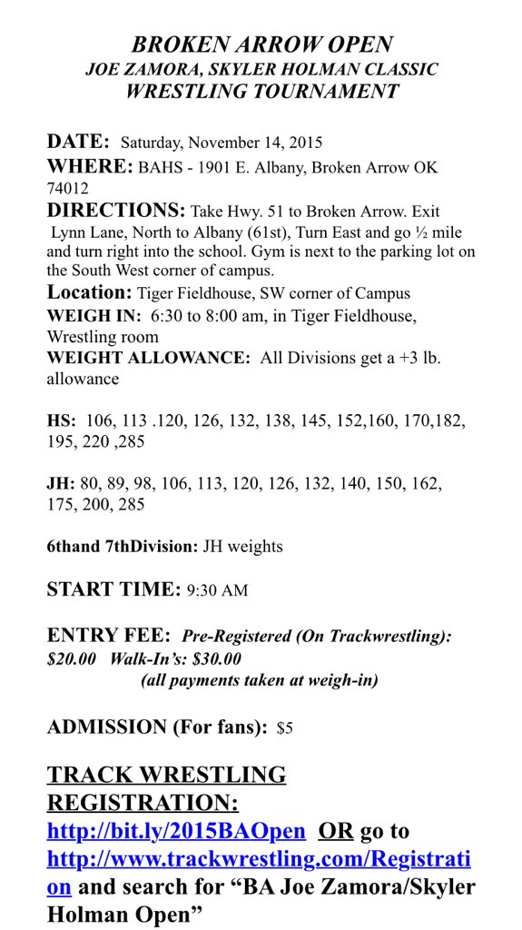 GLPwrestling's tweet photo. Flier for #BAOpen this Saturday. Must register on @trackwrestling again. All details in flier https://t.co/2MrI07fgPa