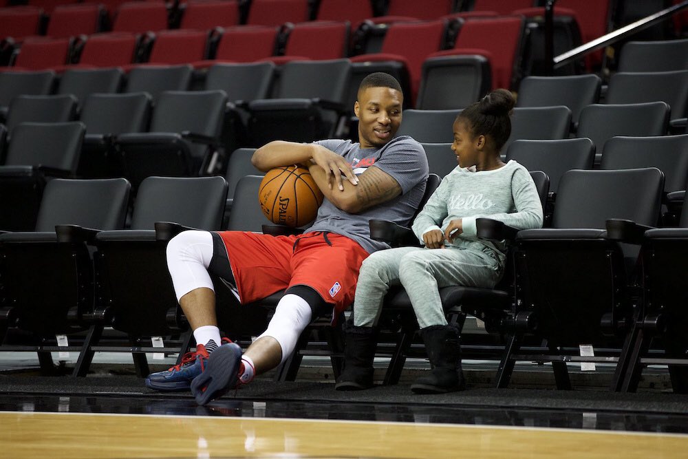 trailblazers's tweet photo. Dame love the kids. #DETatPOR https://t.co/3T2AOeWhOG