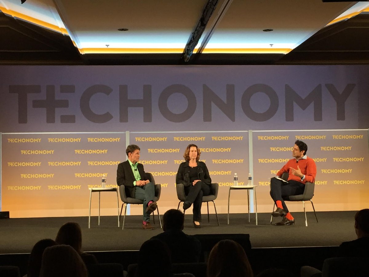 Emily's tweet image. This panel&apos;s sock game is on point #Techonomy15