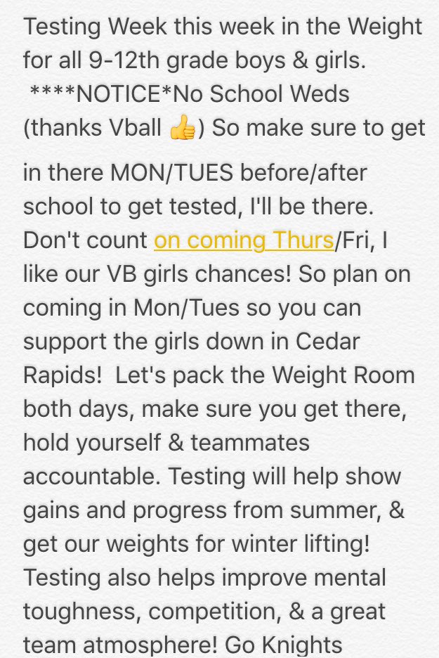 CoachSteinKHS's tweet image. ***Test Week*** in Weights! We have to continue to work hard &amp;amp; get stronger - Please See Note Below #KnightStrength