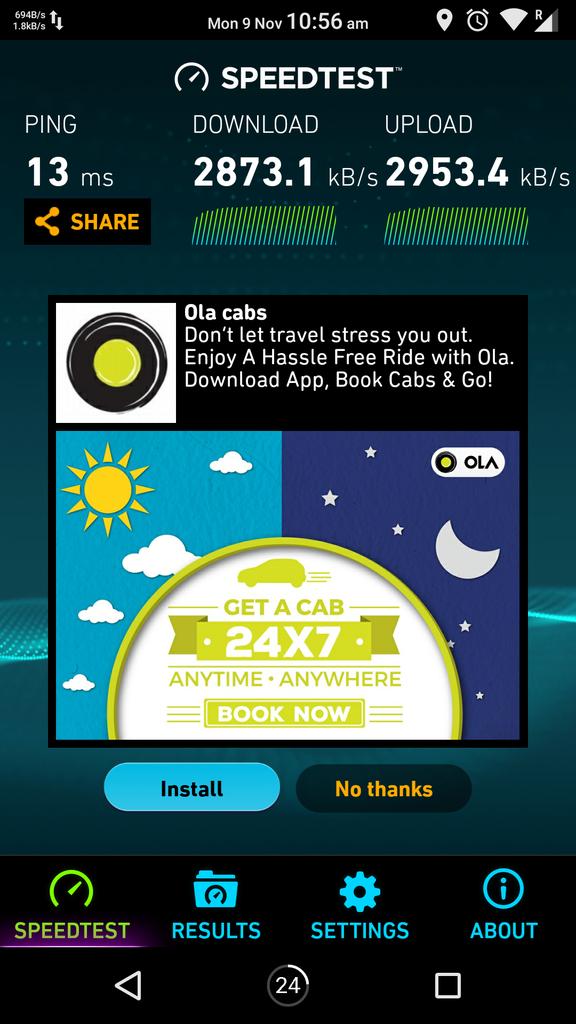 captainphillic's tweet photo. Well... That's some speed... Isn't it..  :D
#speedtest @AmitRohan17 @Shubham201095 https://t.co/ZgHoXs6K08