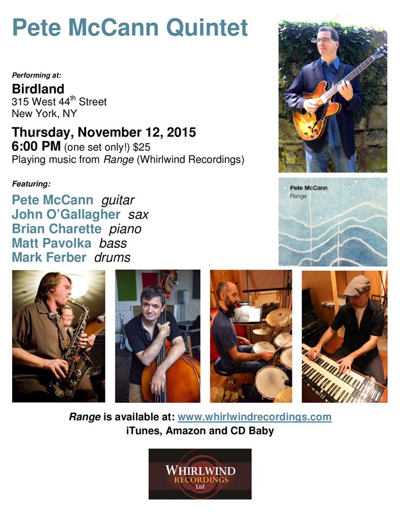 petemccannguit1's tweet photo. This Thursday (Nov. 12) at Birdland! Hope to see you there. @WhirlwindRecord @Redcatpublicity @LisaReedy https://t.co/8C9yKAJkSS