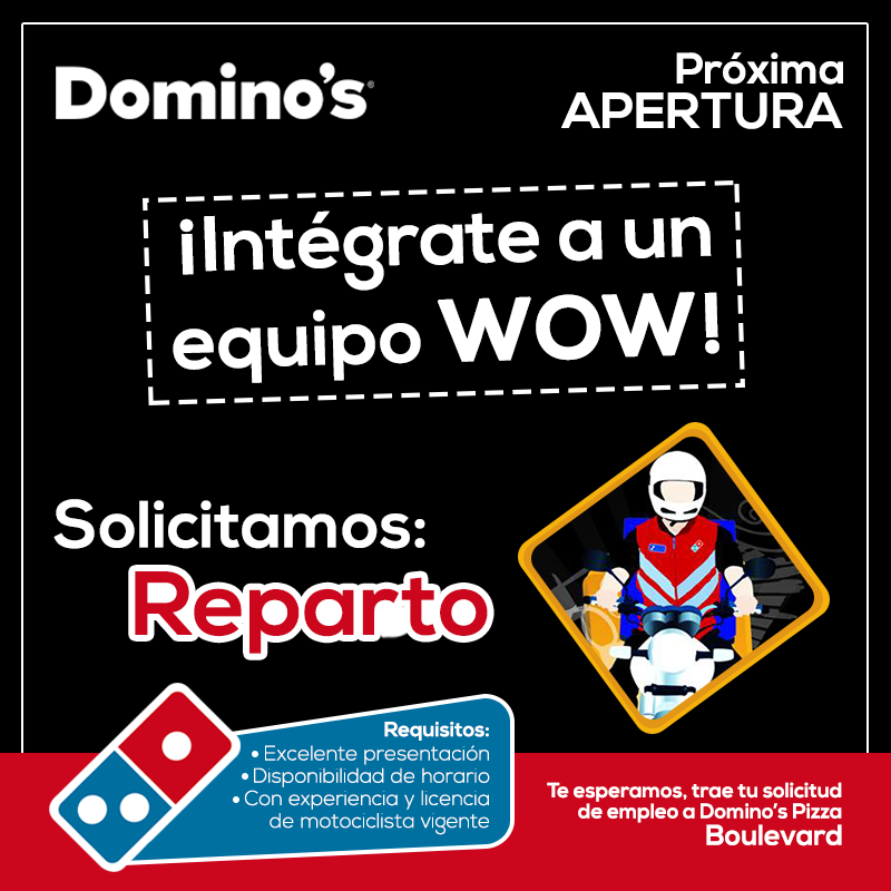 DominosTuxtla's tweet photo. Te estamos buscando para integrarte a nuestro equipo WOW. RT para difundir, gracias. 
#DominosTuxtla https://t.co/dyRychGuZr