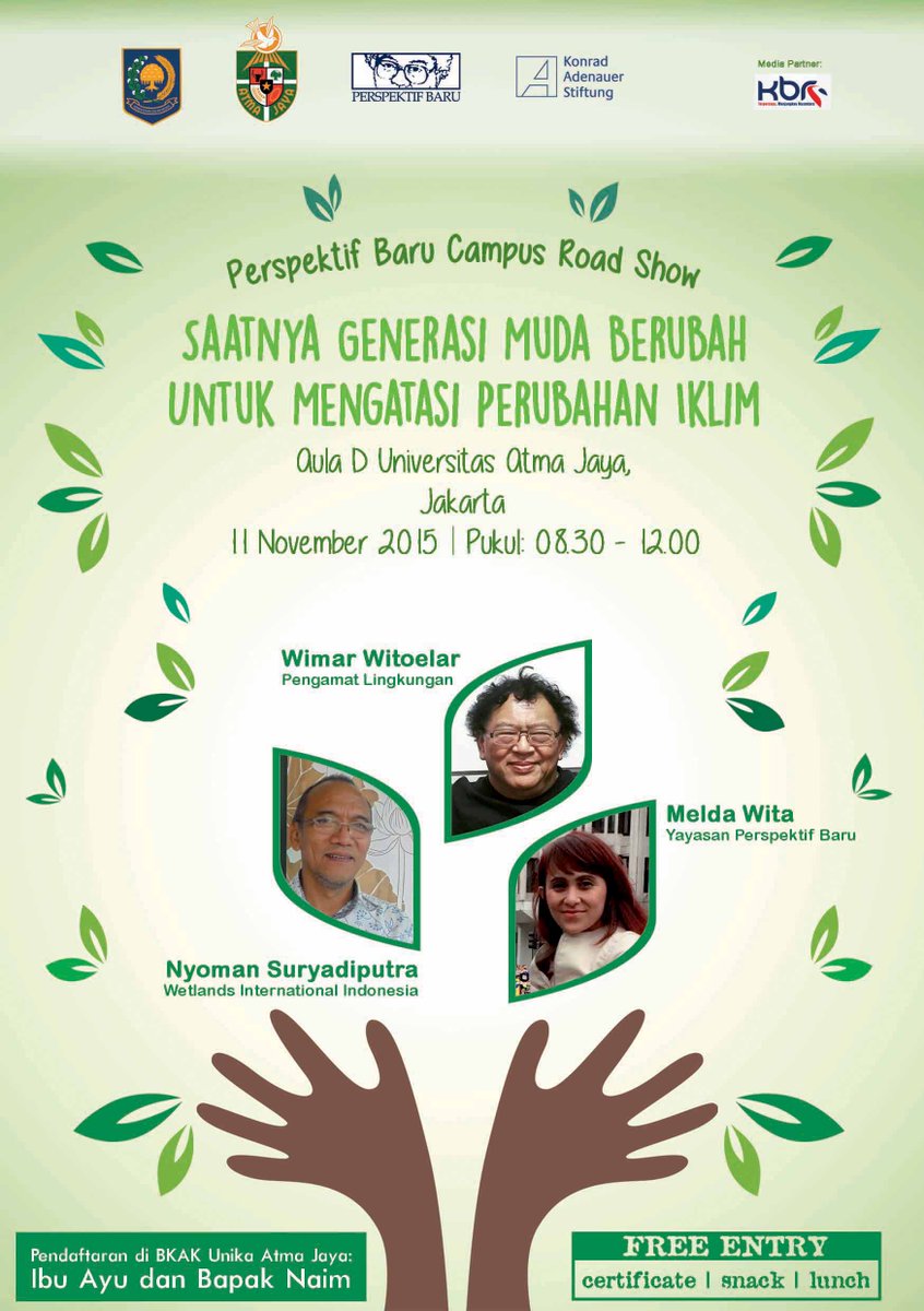 perspektifbaru's tweet photo. Seminar Kampus : Saatnya Generasi Muda Berubah untuk Mengatasi Perubahan Iklim. 11/11/15 @ Unika Atma Jaya https://t.co/L6uyLgRXwB