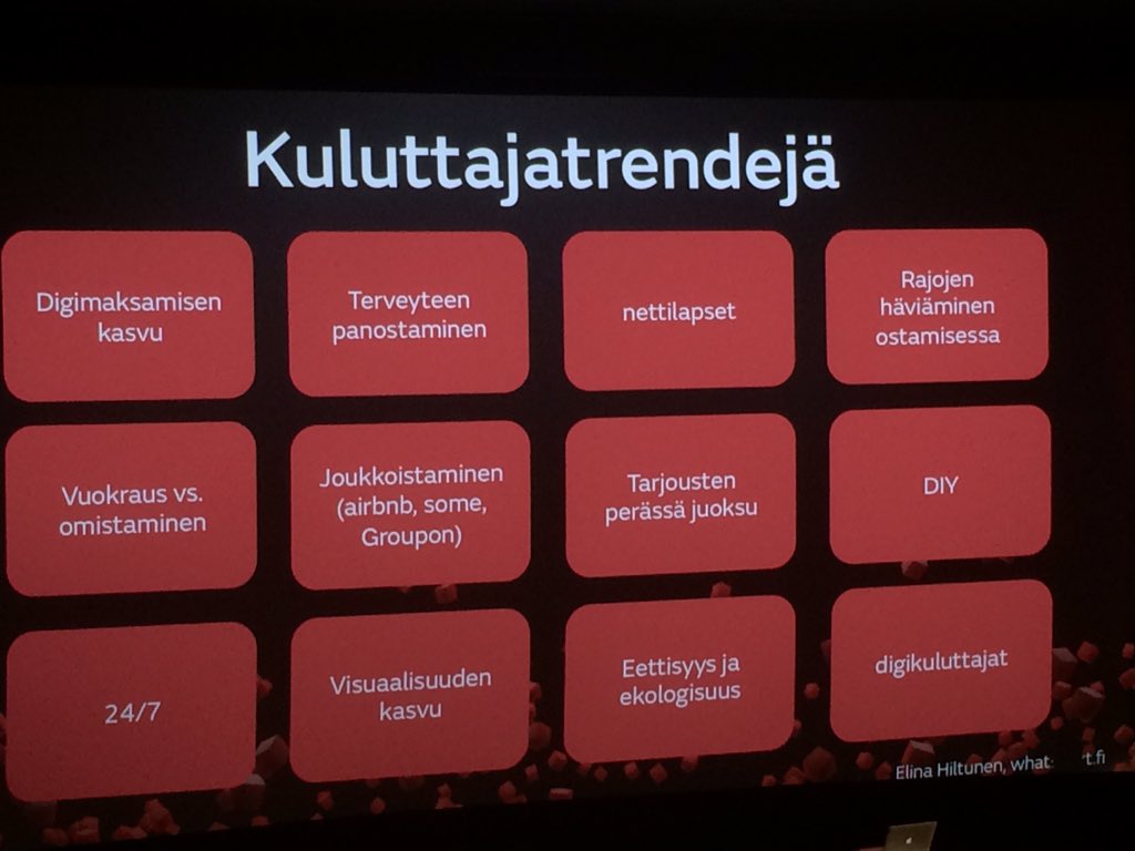 Kuluttajatrendit <a href="/elinafuturist/">Elina Hiltunen 🌲🇫🇮🇪🇺🏳️‍🌈👩‍🔬☮️⚛️🌍♻️🔮🐕📙</a> #MTV2016