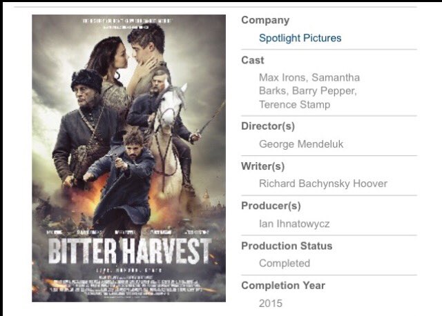 ABarnardDaily's tweet photo. Official poster and info for November 9th 'Bitter Harvest' screening at AFM via @vivelabarks #BitterHarvest https://t.co/J5z57Sl5Qs