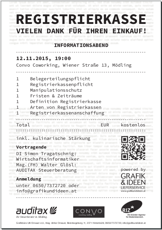tragatschnig's tweet photo. Alles über die #Registrierkasse - ein Info-Abend mit Mag. Glösl (Auditax Steuerberatung) und mir. Do, ab 19 Uhr https://t.co/QuYKLBvMlh