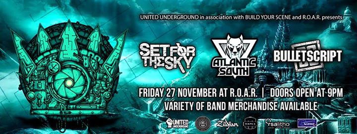 devilspeakband's tweet image. Catch @BULLETSCRIPT, @SetForTheSky &amp;amp; @lanticsouth live @ ROAR Sat 27 Nov \m/
9pm
R30
Merch on sale!
#buildyourscene