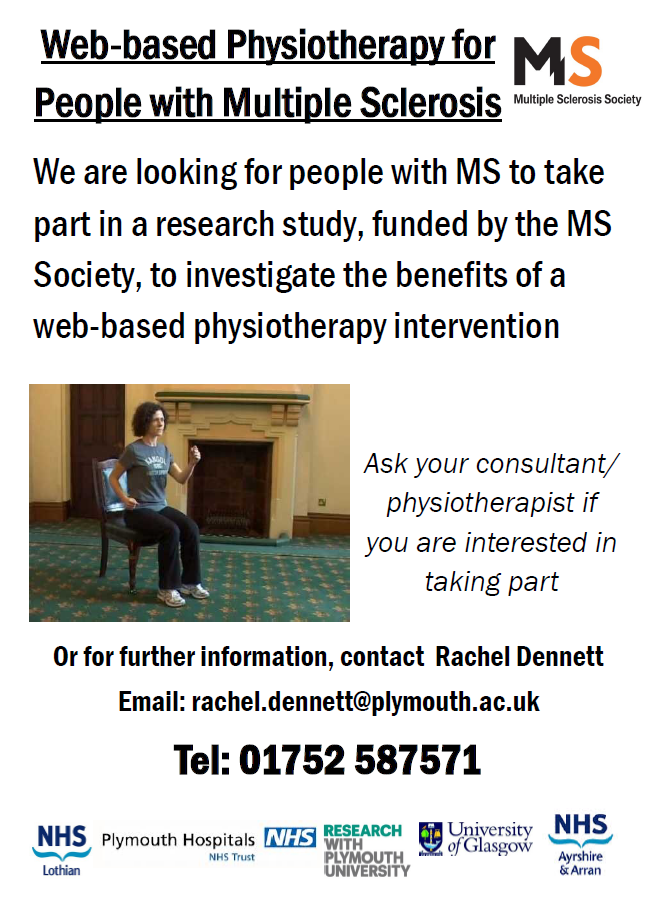 UofGRehab's tweet photo. Have #MS, live near Plymouth, want to find out more about #webbasedphysio? Contact us! @mssocietyuk https://t.co/h0ZdS2U1j6