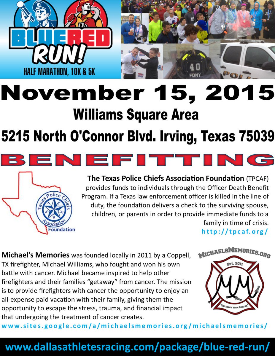 IrvingPD's tweet photo. Join us 4 the #BlueRedRun 11/15/15. Also, please be aware of traffic &amp; runners in the area. https://t.co/BGQtsvCmbQ https://t.co/gcAio8ZU3C