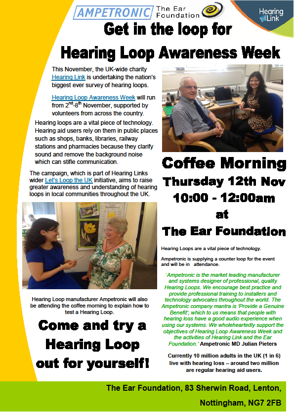 HearingLink's tweet photo. Join @EarFoundation & @Ampetronic coffee morning for #loop2015 this Thursday. Find out more: https://t.co/L0Y6EVYOyb