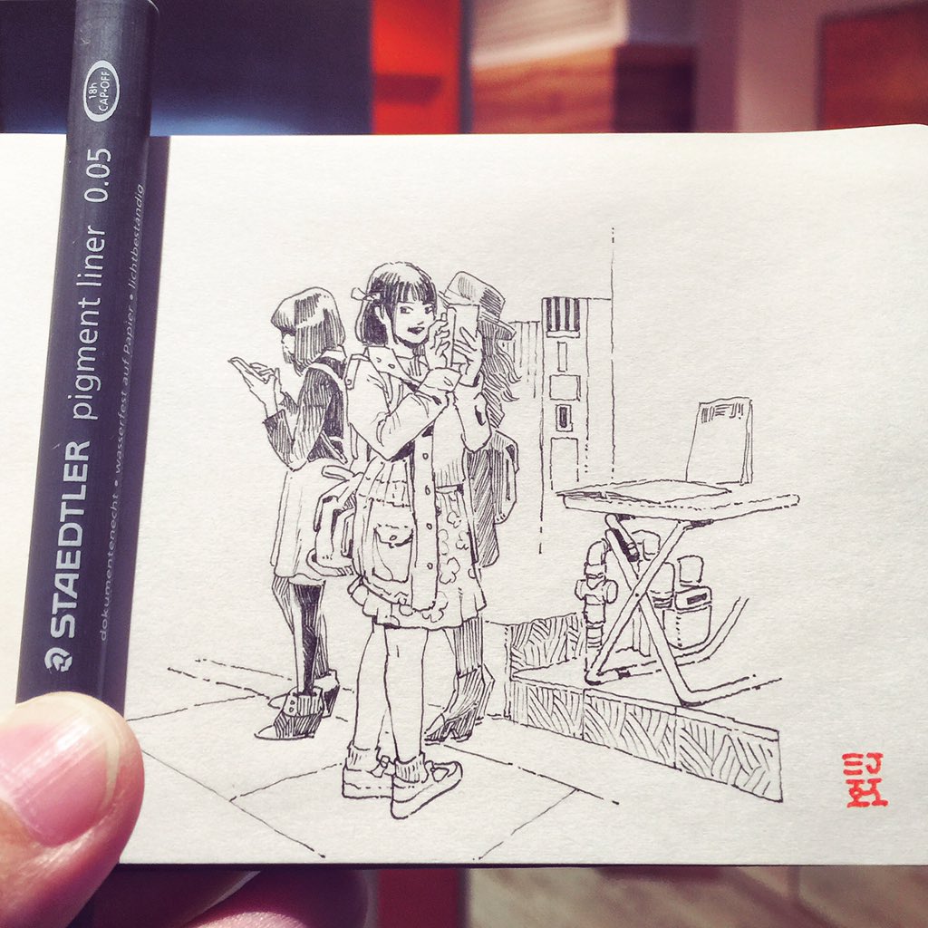 AutoKite's tweet photo. "Check Daily" #ink #doodle #drawing #sketch #STAEDTLER #melskine #sketchbook #street #girls #youngth #Nara #Japan https://t.co/1QRiOXdFzs