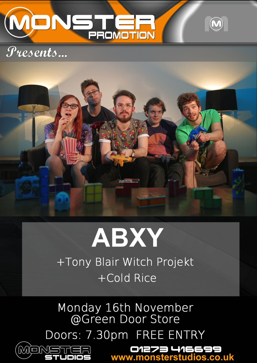 MonsterPromote's tweet image. Next Monday 16th ABXY, Tony Blair Witch Projekt @HYPE_HOUND and Cold Rice  @greendoorstore FREE #livemusic #brighton