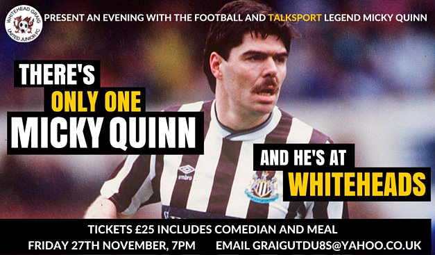 garethjphillips's tweet photo. @TEAMWEARUK Tickets available for our @GraigJFC fundraising evening with Micky Quinn at Whiteheads. https://t.co/Ipg4XjbR34