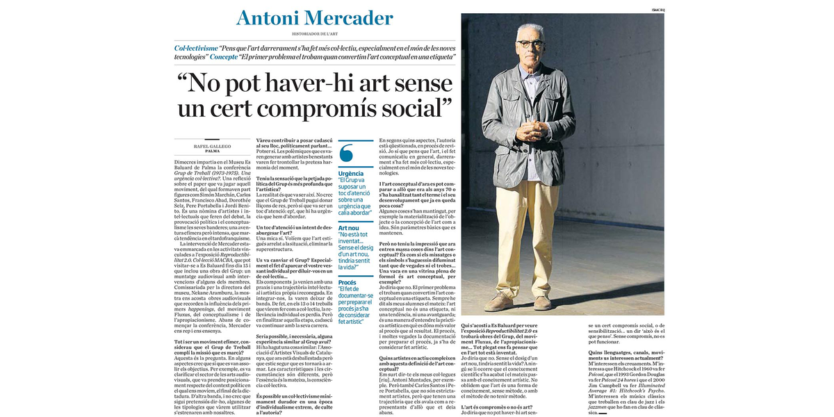 esbaluardmuseu's tweet photo. “No pot haver-hi art sense un cert compromís social” #AntoniMercader a @ARAbalears arrel de conferència a Es Baluard https://t.co/A9999UJ3RM