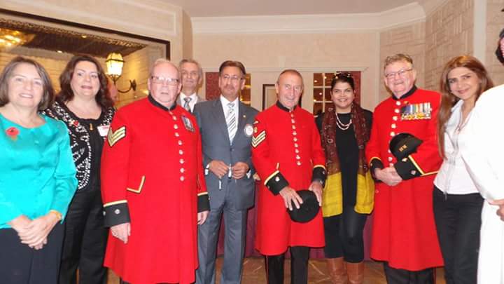 Three Chelsea Pensioners (British military veterans) attended the lunchtime meeting.