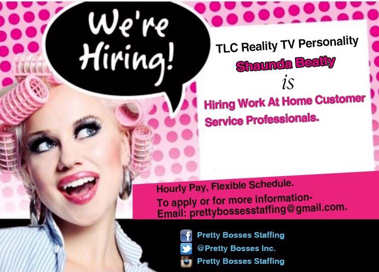PrettyBossesINC's tweet photo. Reality TV Personality Shaunda Beatty is Now Hiring. #Follow 
#payday #getmoney #RealityTVMom #TLC #shaundabeatty https://t.co/fkdJevGWYi