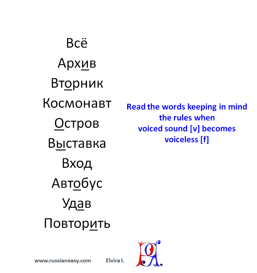 Read_Russian's tweet photo. A few examples with the words where В [v] is pronounced as [f] #russian #readrussian https://t.co/K1GO7v01xq