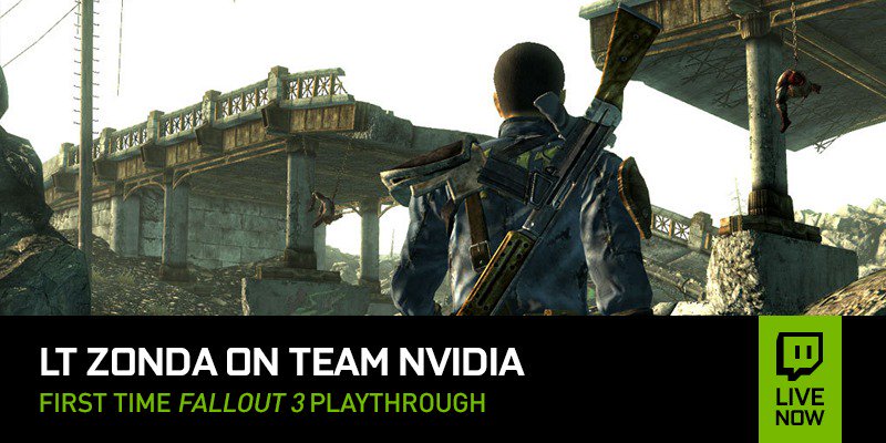 NVIDIAGeForceUK's tweet photo. .@LTZONDA resumes his journey through The Wasteland in Fallout 3! Watch >>https://t.co/hwuKZ0lY9I #FiveDaysofFallout https://t.co/WaUKK4XdMQ