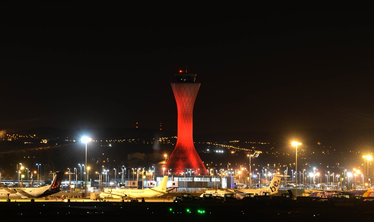 edinburgh's tweet photo. ICYMI - @EDI_Airport Tower will be lit in poppy red every evening until 11 Nov as part of @poppyscotland appeal. https://t.co/T6rpNxtAnq