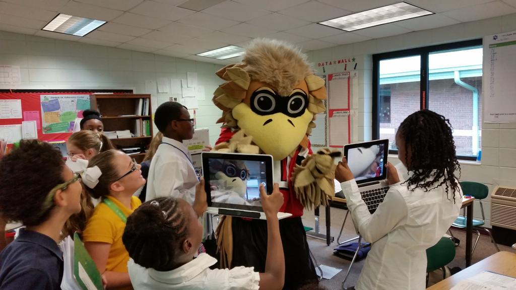 callawayj2's tweet photo. Freddie the Falcon visits WPE for our Feed My School Flag Ceremony #feedmyschool #bcrow @FreddieFalcon https://t.co/HpeWo1H5cx