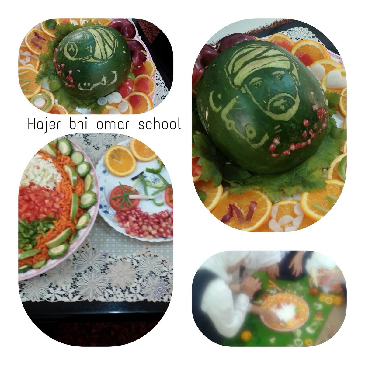 فعالية " أفضل طبق صحي بألوان العلم العماني " بين الصفين التاسع والعاشر حيث تنافست الطالبات في تنويع الأطباق .