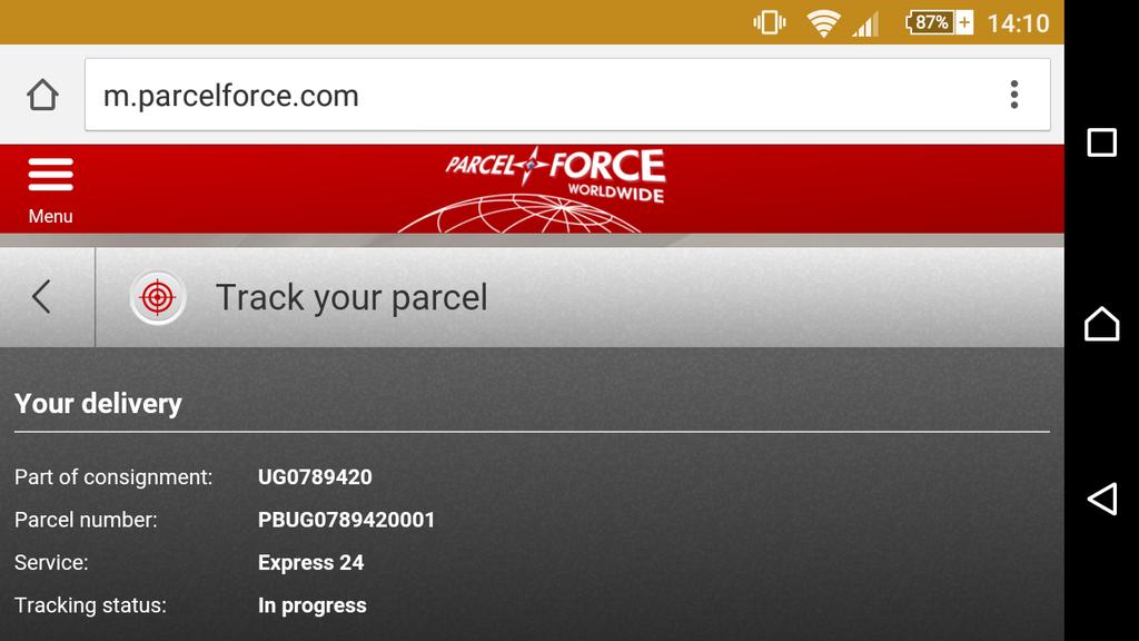 Jamon23's tweet photo. @parcelforce I was due this on Friday last week and it's now Monday. Will I get this later on today? https://t.co/dCQiPb8wtG