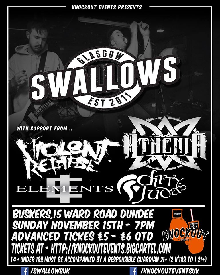 Our next gig is on the 15th in Dundee, supporting @SwallowsUK!