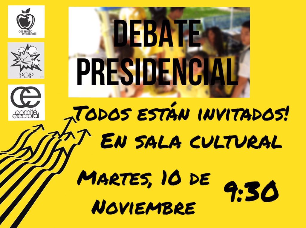 PopCEGL's tweet photo. Mañana es el debate presidencial! Están todos invitados de parte de POP, para contar con un voto informado! https://t.co/qc2pmni1vY