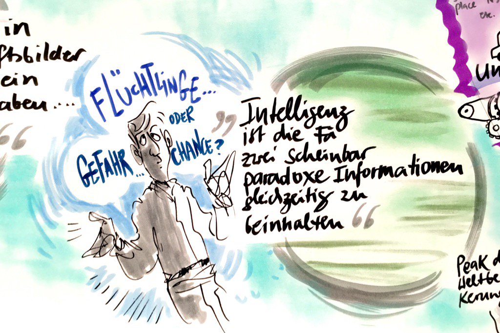 VisFacs's tweet photo. Ausschnitt des #GraphicRecording beim #MasterOfFuture Event mit Matthias Horx. #Flüchtlinge = Perspektivenvielfalt https://t.co/2Mpp7xTDxp