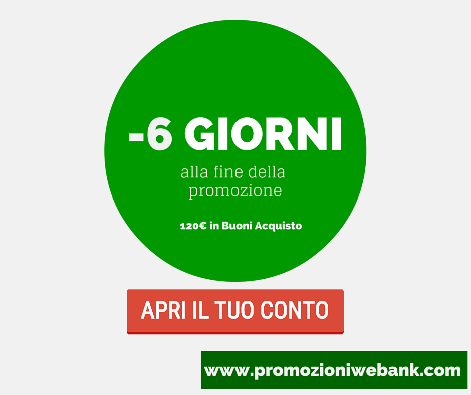 WebankPromo's tweet photo. #AFFRETTATEVI! Mancano 6 giorni alla fine della promozione #webank per aver 120€ in regalo!
https://t.co/SB41cuRAcS https://t.co/KylZnIRbrf