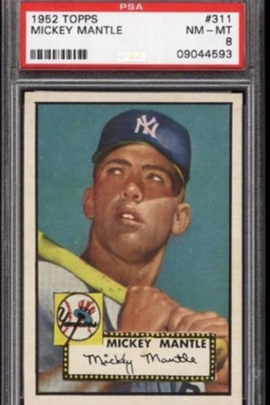Topps's tweet photo. Mickey Mantle baseball card sells for $486,100 … anyone have one hiding in their closet? https://t.co/Cydz5NOo6s https://t.co/E7Ti0nedZu