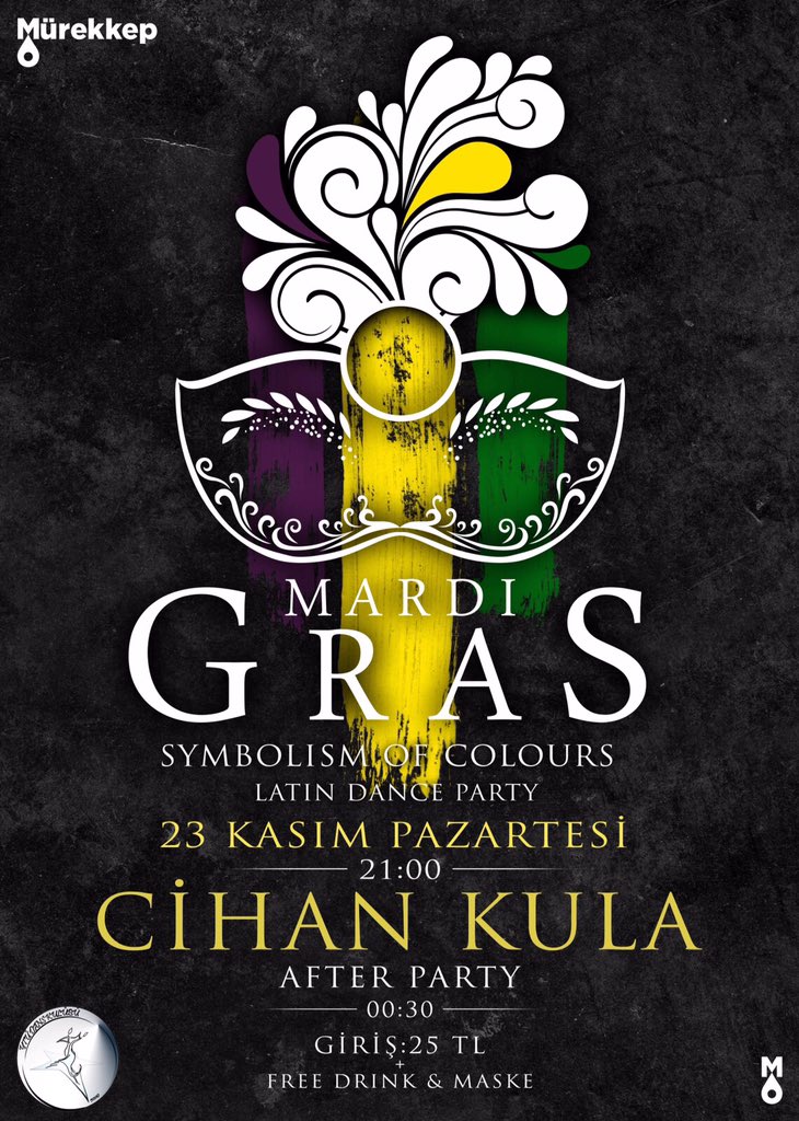 ytudans's tweet photo. Mardi Gras2: Symbolism of Colours 23 Kasım 21:00/AfterParty w/ @CihanKula Bekliyoruz!!! @murekkeps https://t.co/5mDjvsfV23