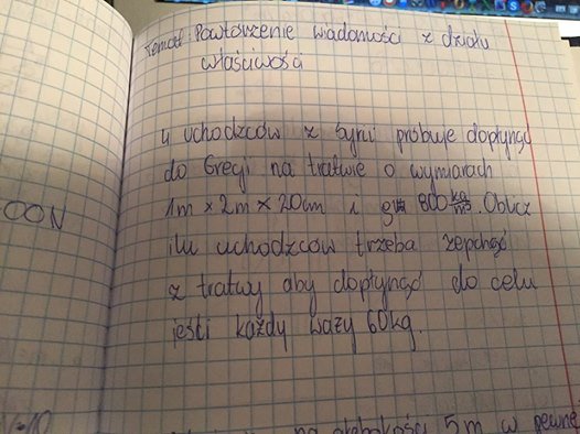AnnaMierzynska's tweet photo. "Oblicz, ilu uchodźców trzeba zepchnąć z tratwy" Szokujące zadanie podyktowane w jednej ze szkół społ.w #Białymstoku https://t.co/d17fbzz2b5
