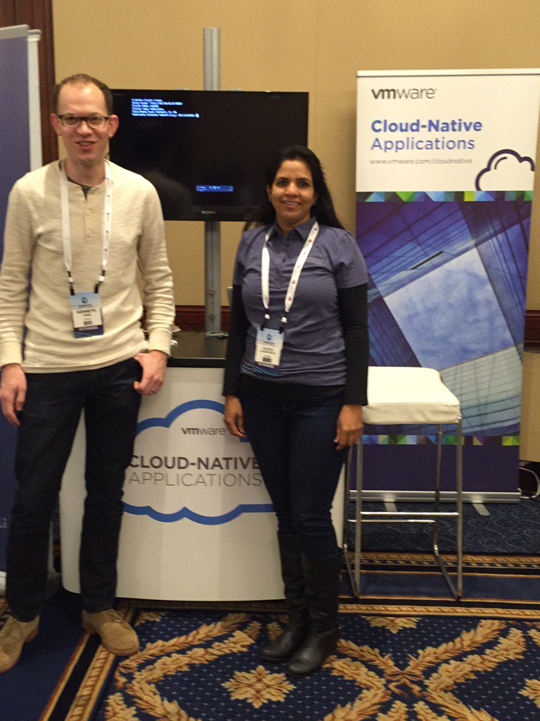 JamieVHH's tweet photo. All set at #KubeCon! Stop by CNA booth 19 to check out the Photon Controller + Kubernetes demo. @cloudnativeapps https://t.co/OFqnA2z3aQ