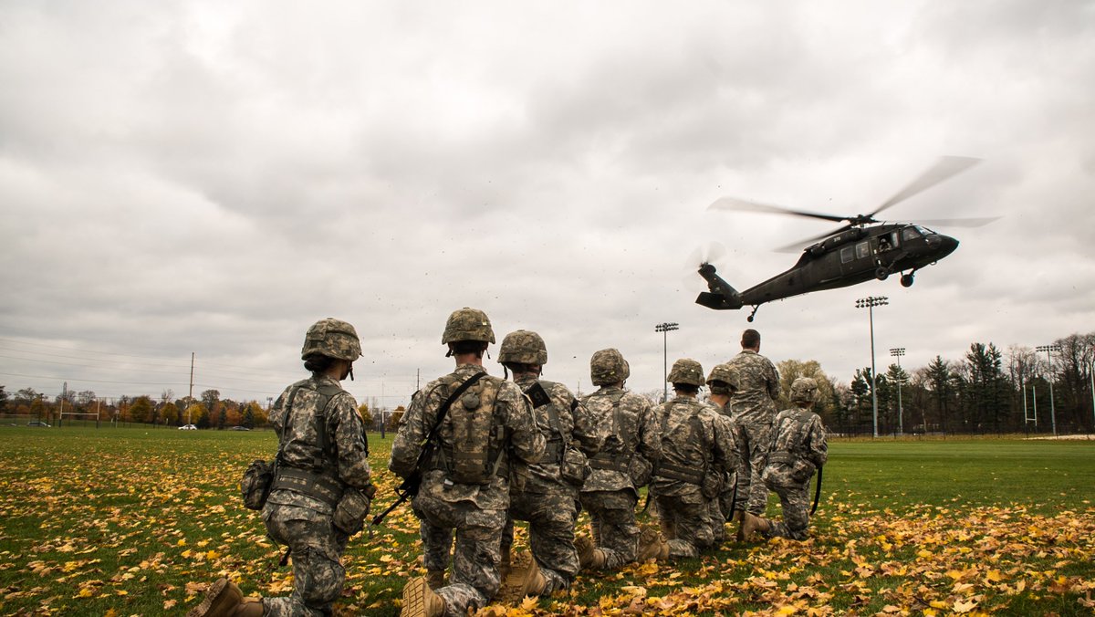 NotreDame's tweet photo. Last Friday, Black Hawk helicopters airlifted @NDArmyROTC to its Fall FTX from Riehle Fields https://t.co/KS2qRkHbOc https://t.co/Pwwd4vjeQh